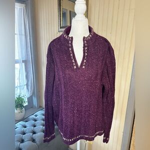 Woolrich Quarter Zip Sweater Purple Speckled Knit Pullover Womens XL